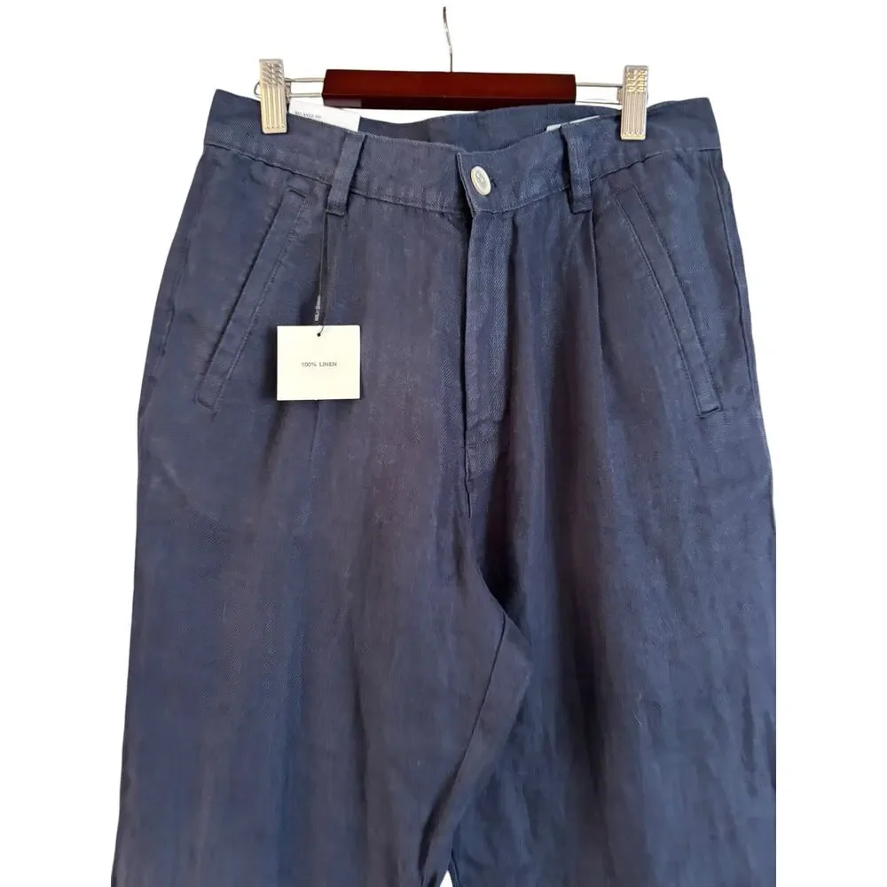 Zara Mens Relaxed Linen Pants Trousers straight Blue US 29 EU 36 NWT